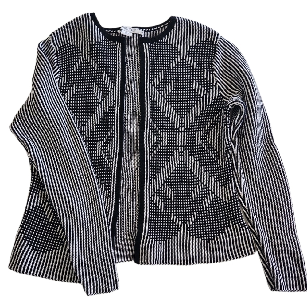 Pendleton Patterned Black-White Open Front Cardig… - image 1